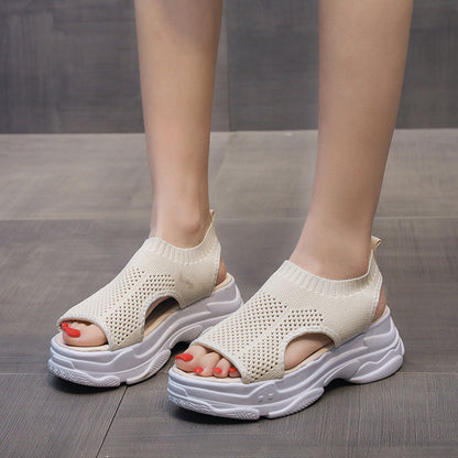 Comfortable Knitted Sports Sandals with Thick Soles, Leg-Shaping Platform