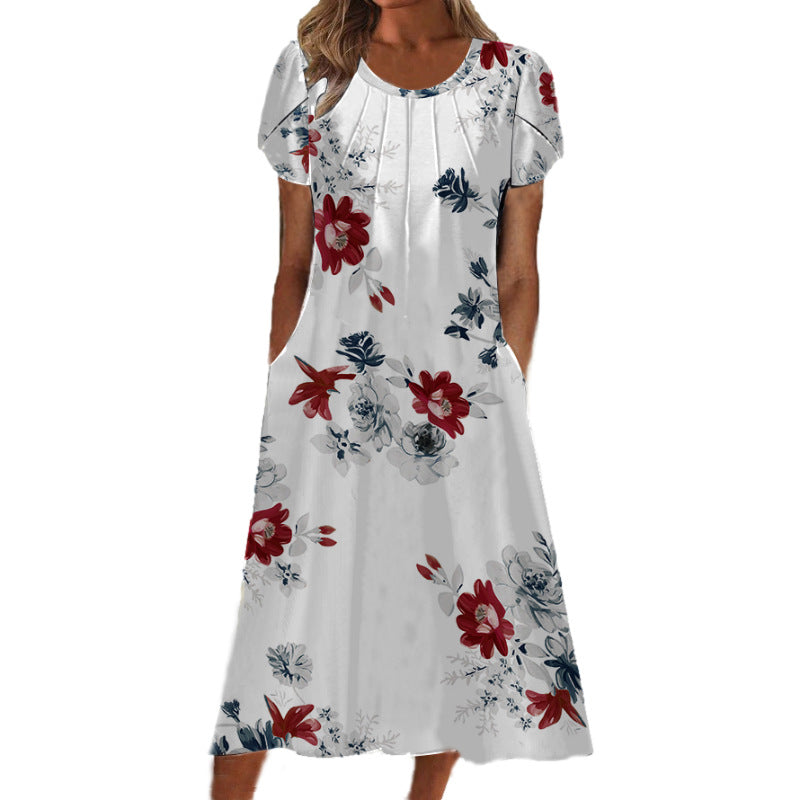 Fashion Women's Printed Round Neck Dress