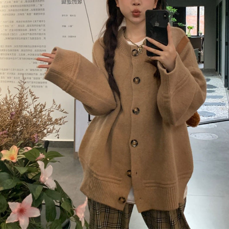 Japanese Lazy Style V-Neck Long Sleeve Sweater Coat