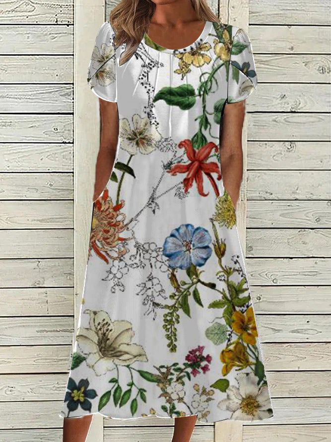 Fashion Women's Printed Round Neck Dress