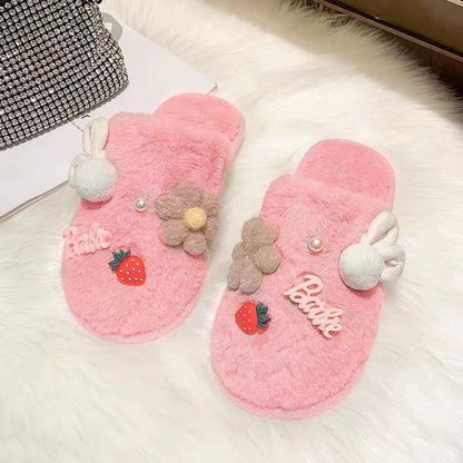 Women's Winter Plush Cotton Slippers with Cute Bag Heel and Non-Slip Sole