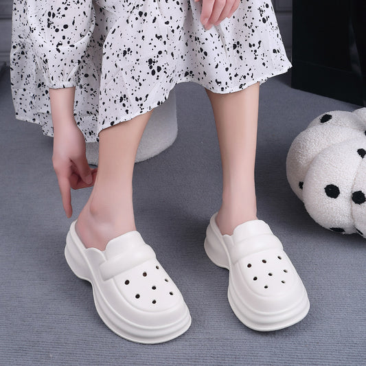 Thick-Bottom Half Slippers with Holes for Women's Outerwear