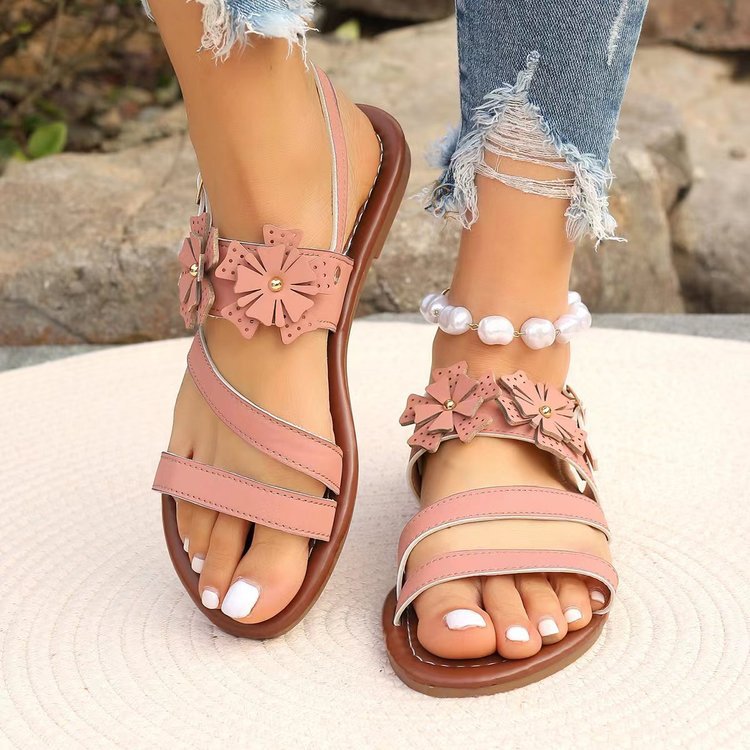 Flower Flat Sandals for Plus Size Ladies