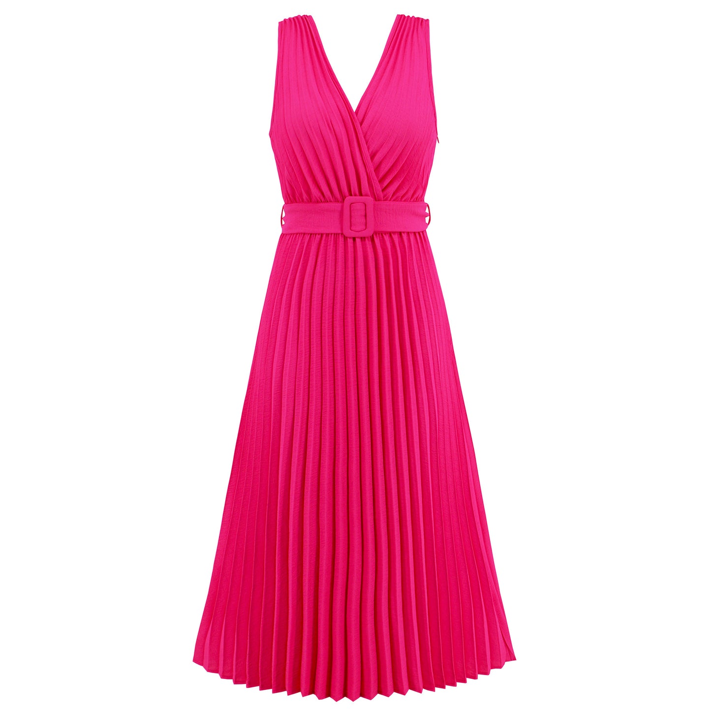 V-neck Pleated Belt Dress: European and American Style