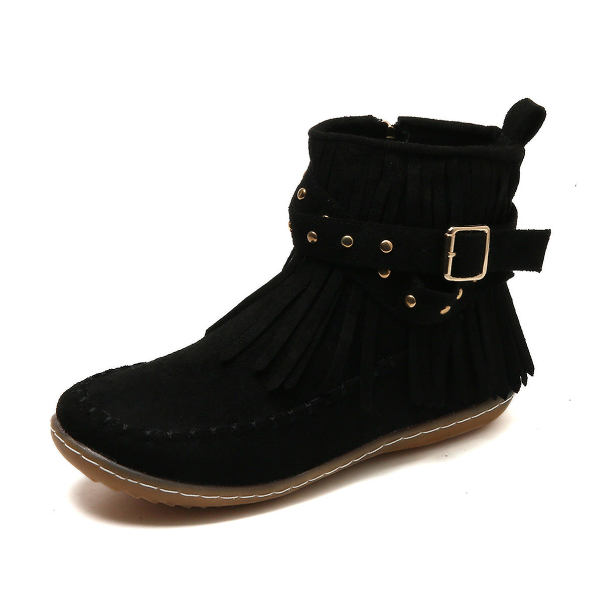 Women's Double-Layer Tassel Flat-Bottom Fleece-Lined Boots