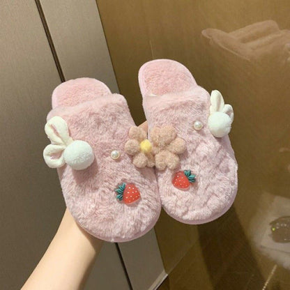 Women's Winter Plush Cotton Slippers with Cute Bag Heel and Non-Slip Sole