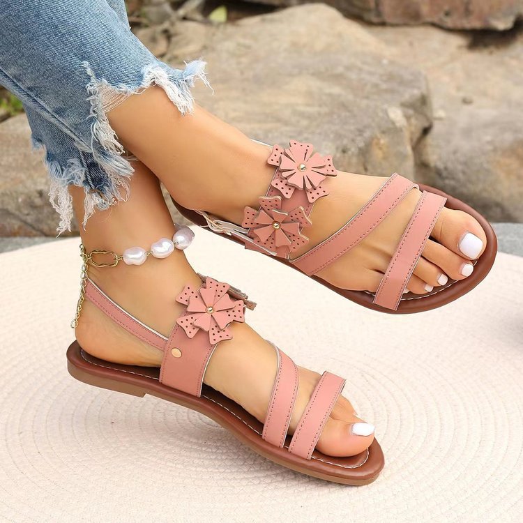 Flower Flat Sandals for Plus Size Ladies