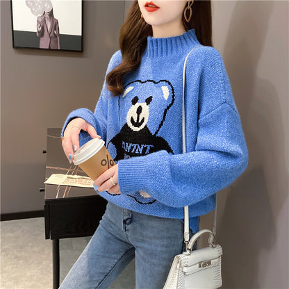 Women's Loose Thickened Artificial Mink Fur Bear Sweater for Autumn and Winter