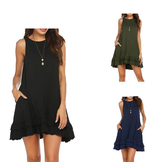 Fashion Women's Double-layer Ruffled Sleeveless Dress