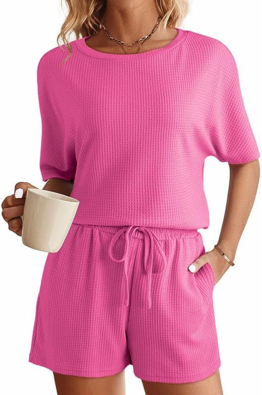 Solid Color Casual Waffle Two-piece Set for Women