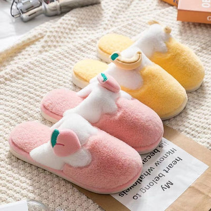 Women's Winter Plush Cotton Slippers with Cute Bag Heel and Non-Slip Sole