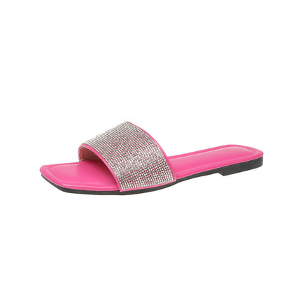 Stylish Rhinestone Flat Bottom Slippers for Women