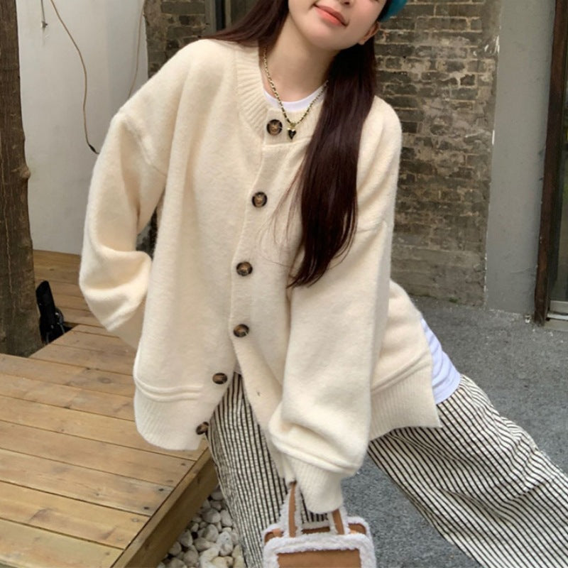 Japanese Lazy Style V-Neck Long Sleeve Sweater Coat