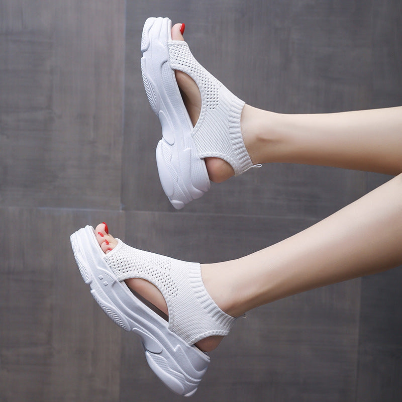 Comfortable Knitted Sports Sandals with Thick Soles, Leg-Shaping Platform