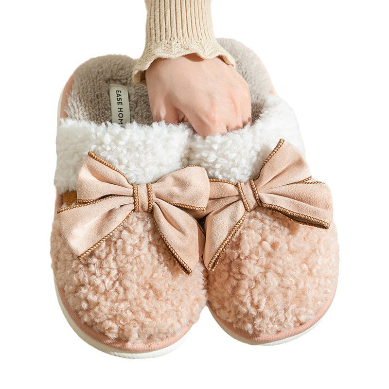 Cotton Bow Slippers for Couples - Non-slip Comfort