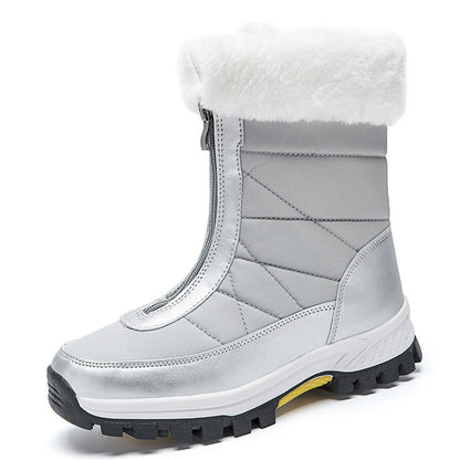 Women's Waterproof Mid-Calf Snow Boots with Front Zipper