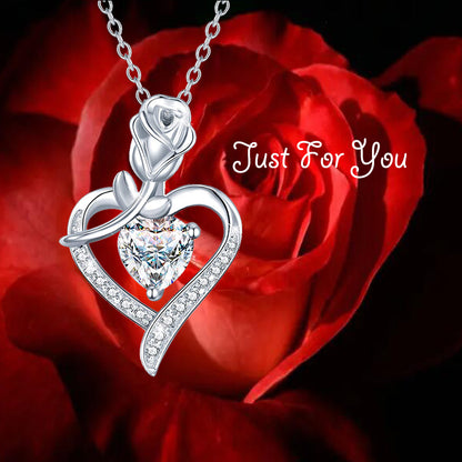 Heart-shaped Rose Zircon Necklace - 925 Silver