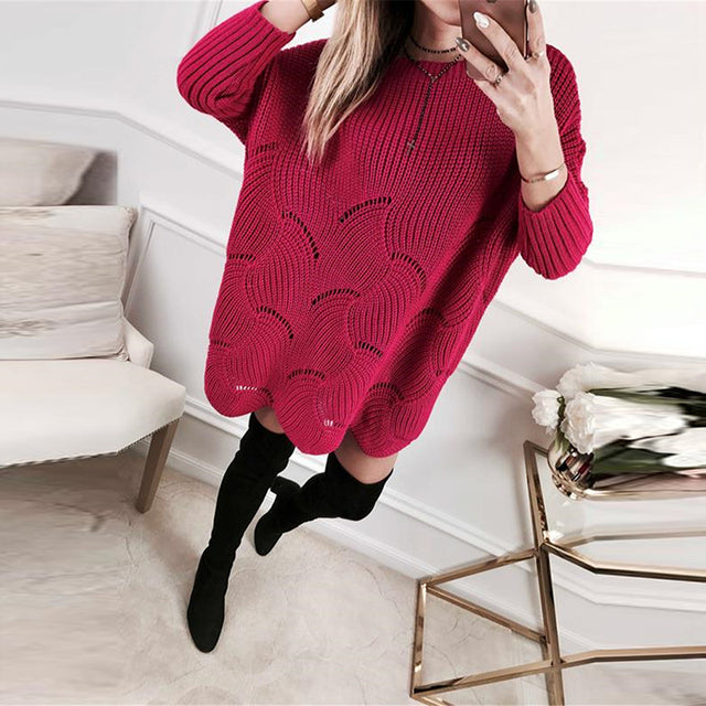 Wave Pattern Loose Neckline Women's Knit Sweater