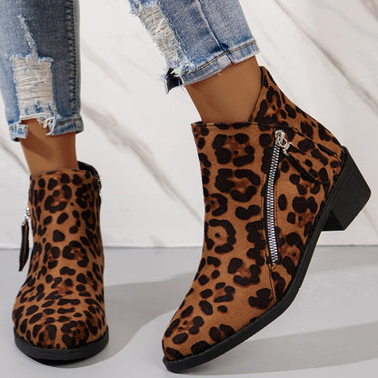 Women's Suede Chunky Heel Booties with Rubber Sole