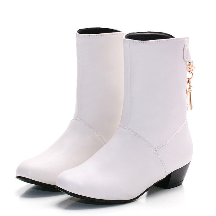 Women's Low Heel PU Leather Ankle Boots