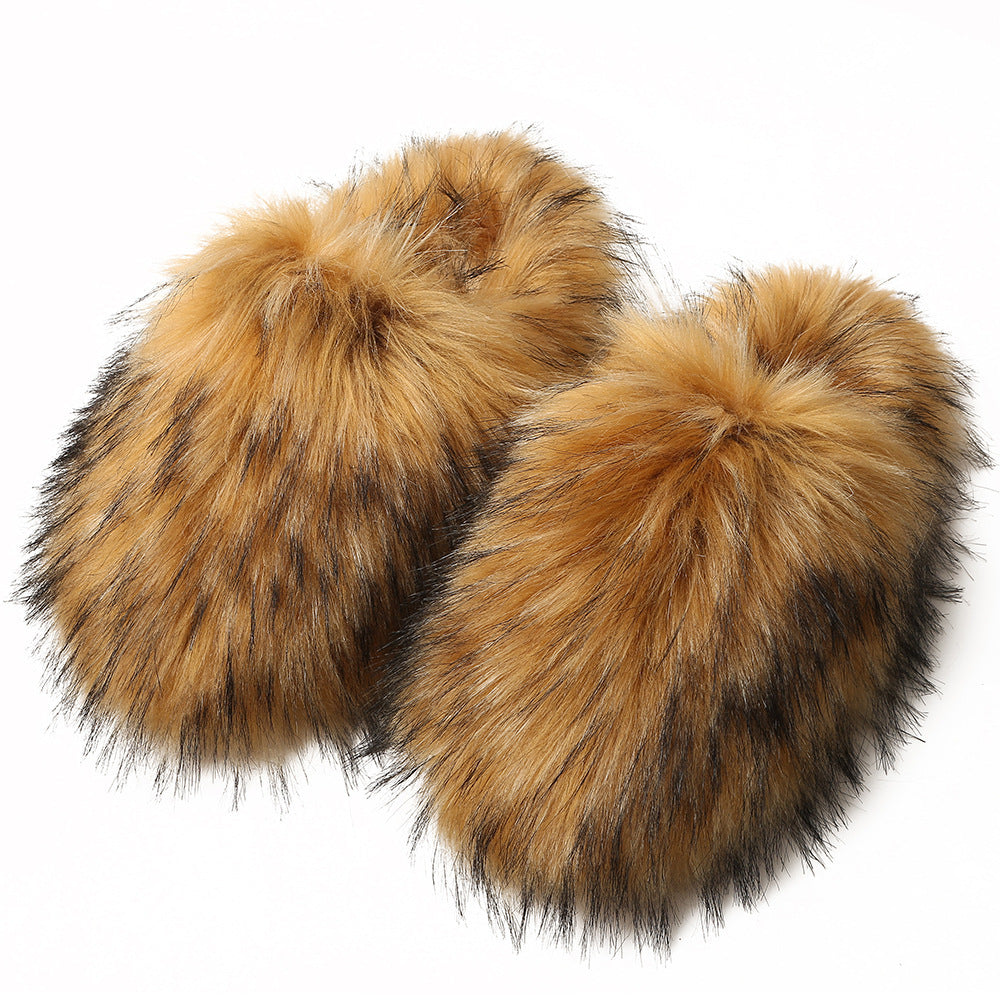 Women's Fluffy Slippers – Autumn and Winter Home Fleece-Lined Warm Artificial Fur