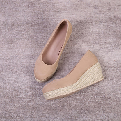 Women's Wedge Heel Thick Sole Round Toe Shallow Mouth Shoes