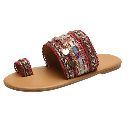 Women's Bohemian Flat Sandals with Toe Covering