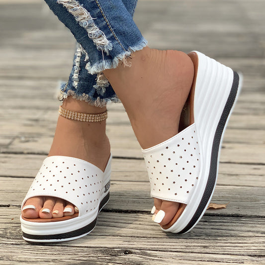 Summer Fashion Fish Mouth Wedge Sandals: Stylish Hollow Design High Heel Slides