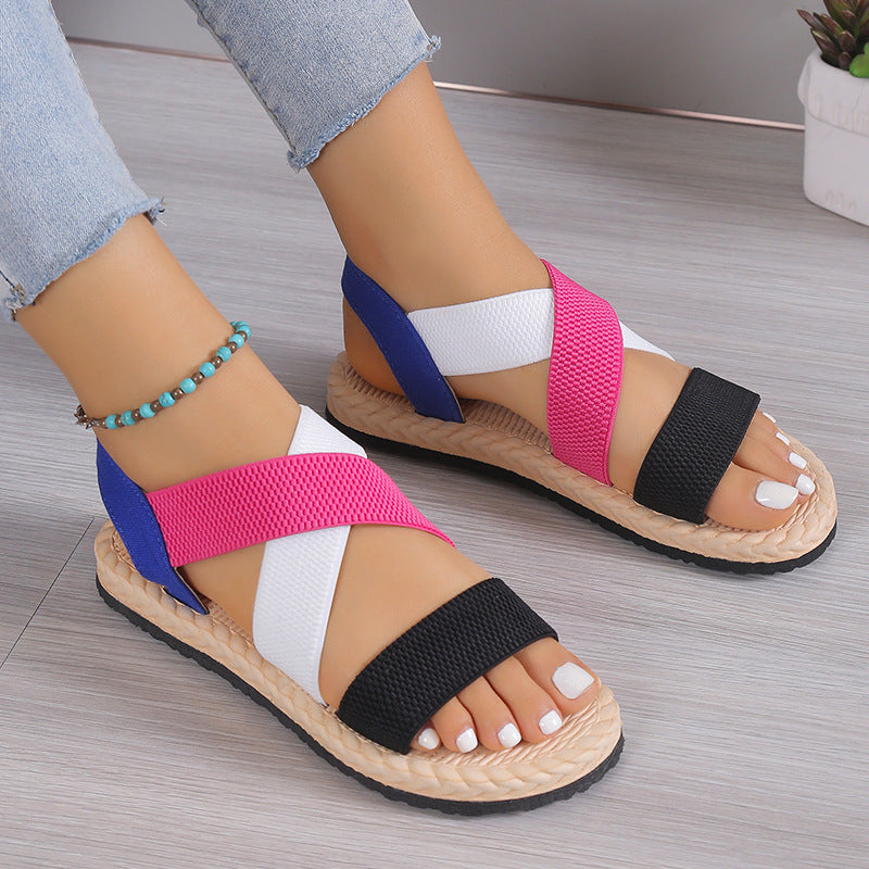 Soft Bottom Cross Plus Size Flat Roman Shoes