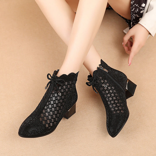 Summer Mesh Ankle Boots for Women with Soft Bottoms and Cutout Design