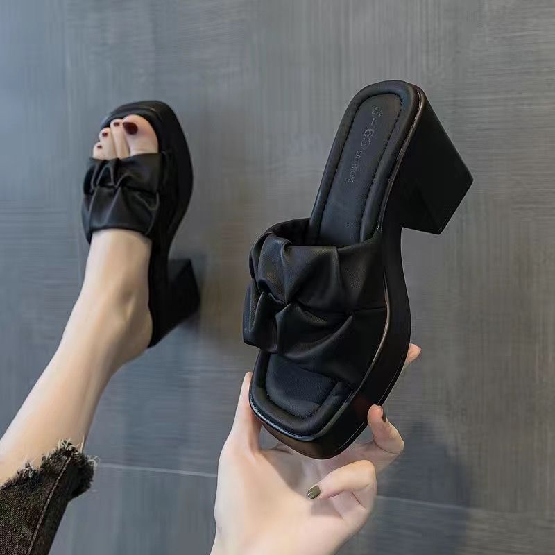 Thick Bottom Chunky Heel Waterproof Platform High Heel Slippers