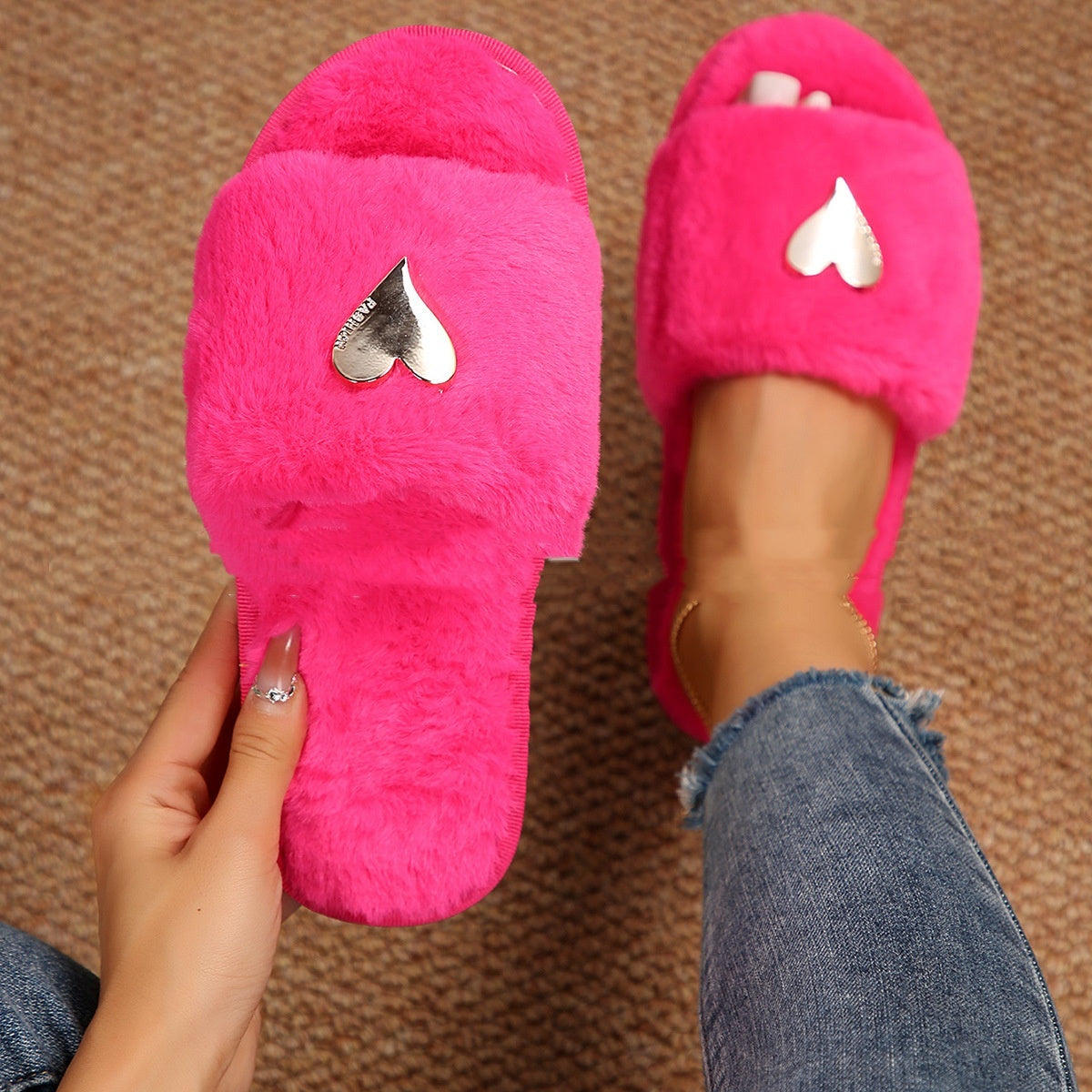 Fashionable Fluffy Flat Cotton Home Slippers