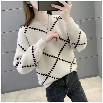 Western Style Loose-Fit Round Neck Knitted Pullover Top