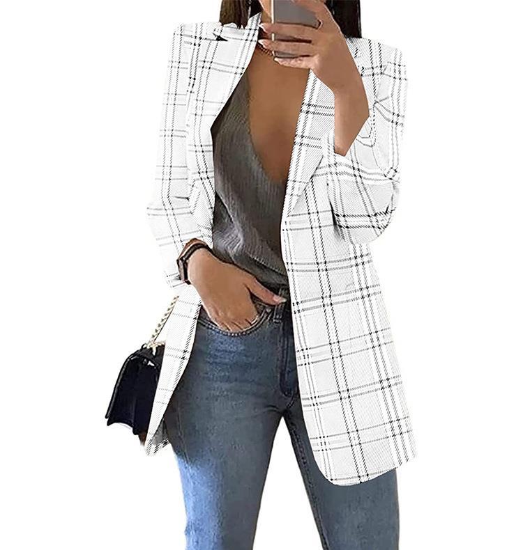 New European And American Fashion Plaid Casual Suit Slim Coat Women