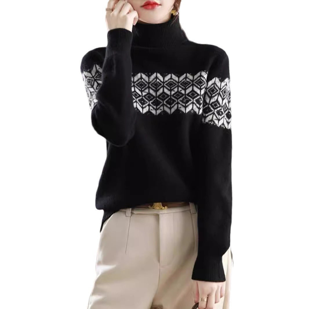 New Winter Retro Jacquard Wool High-Collar Loose-Fit Thickened Jumper