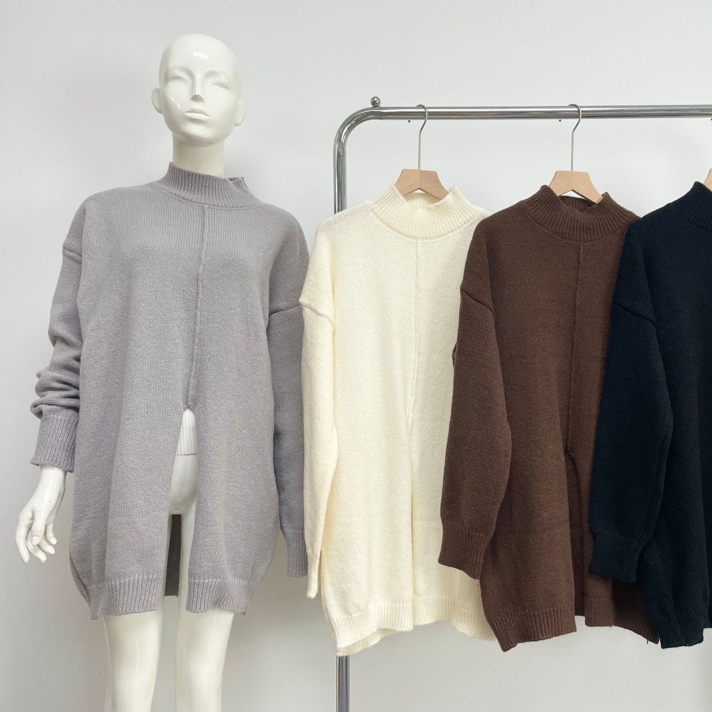 Pure Color Half-Collar Pullover Sweater – Fall & Winter Collection