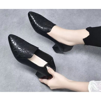 Soft Bottom Pointed Toe Pumps Women's Mid Heel Shoes