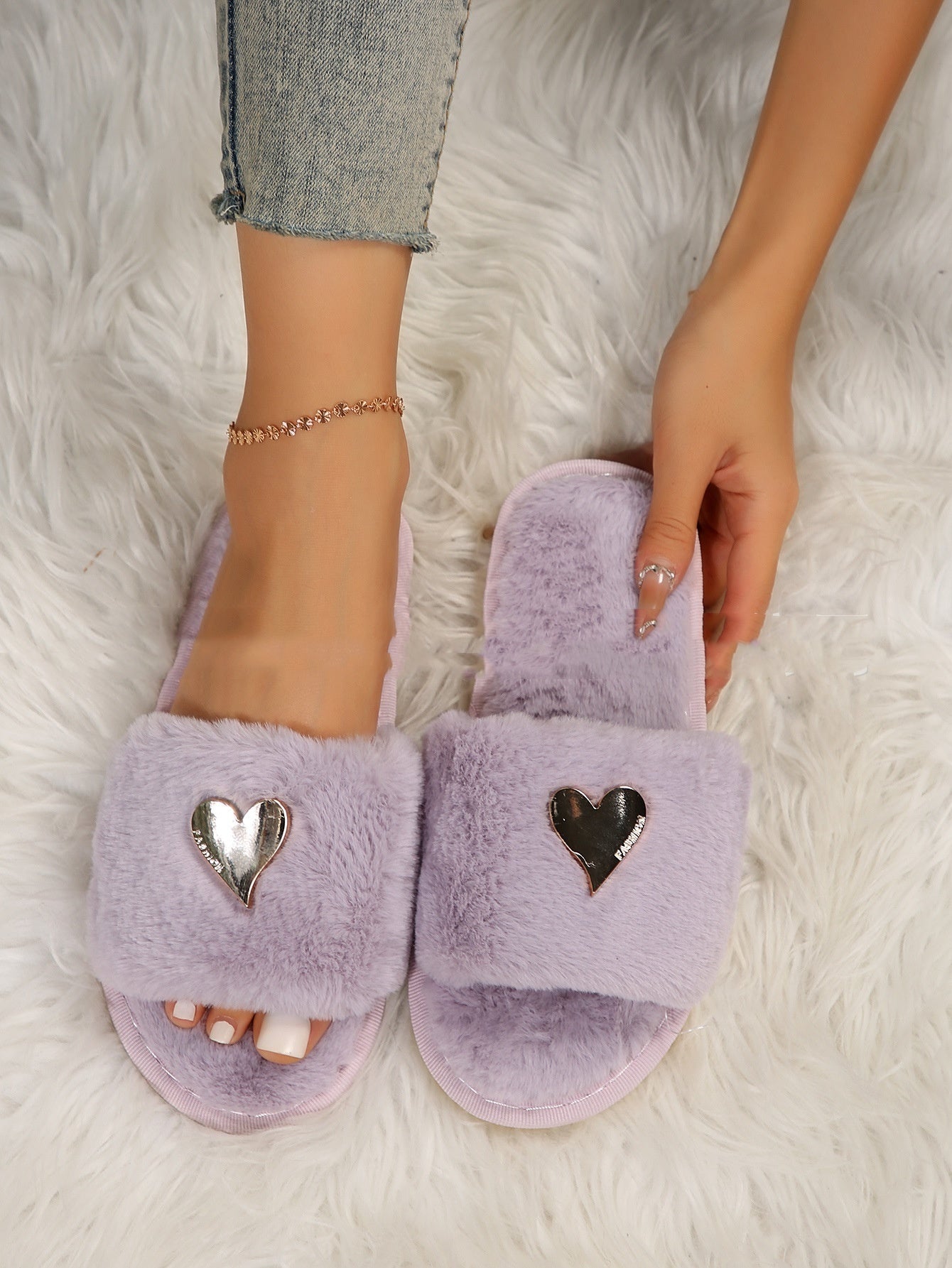 Fashionable Fluffy Flat Cotton Home Slippers