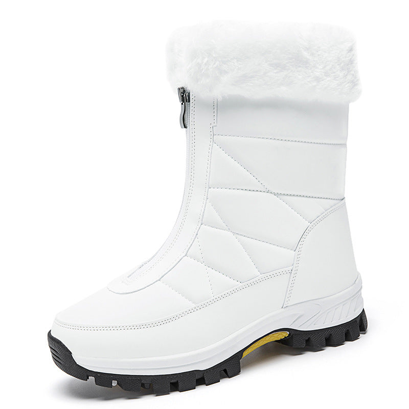 Women's Waterproof Mid-Calf Snow Boots with Front Zipper