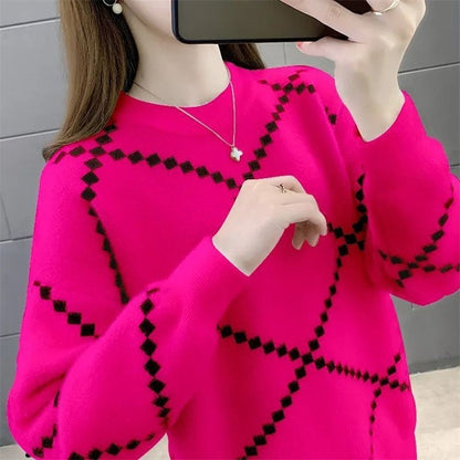 Western Style Loose-Fit Round Neck Knitted Pullover Top