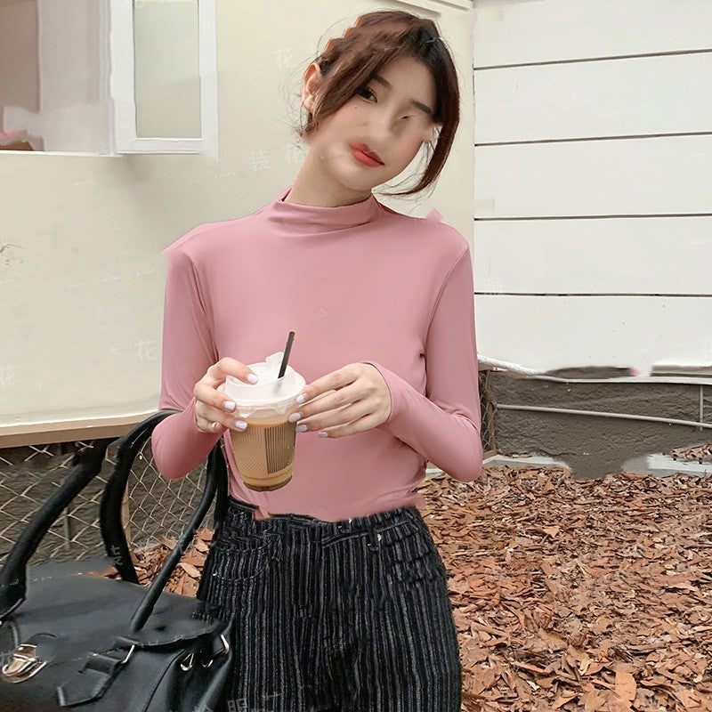 Women's Half Turtleneck Base Layer Shirt – Available in Nine Colors for Spring and Autumn