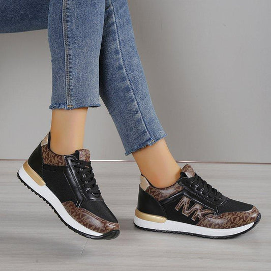 Stylish Women's Running Shoes: Casual, Printed Design, Lace-Up, Round Toe, Color Matching