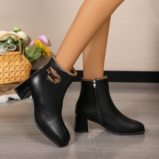 Casual Plus-Size All-Match Square Head Chunky Heel Martin Boots for Women