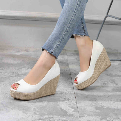 Korean Spring and Autumn Slope Heel Peep Toe Shoes