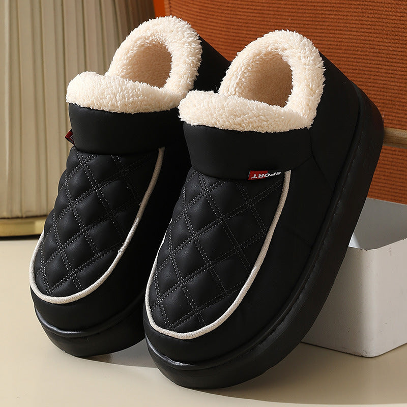 Winter Plush Cotton Shoes – Warm Thick-Bottom Waterproof Home Slippers for Women