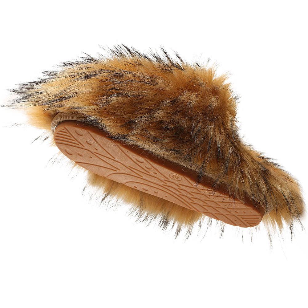 Women's Fluffy Slippers – Autumn and Winter Home Fleece-Lined Warm Artificial Fur