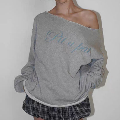 Letter Printed Loose-Fit Knitted Sweatshirt Top