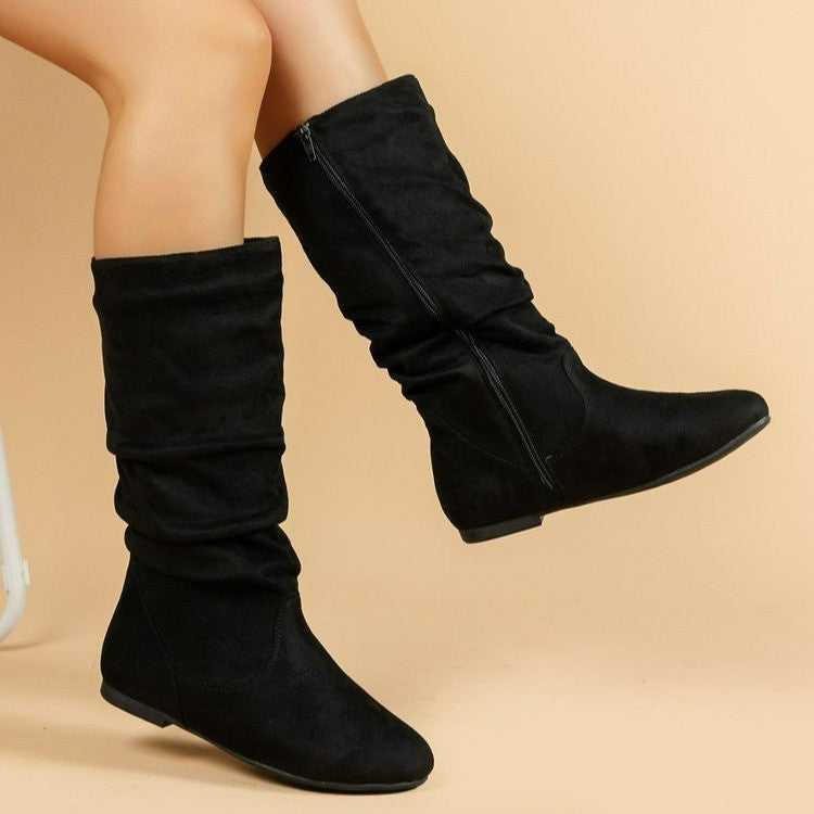 Women's Winter Warm Middle Boots with Round Toe and Side Zipper