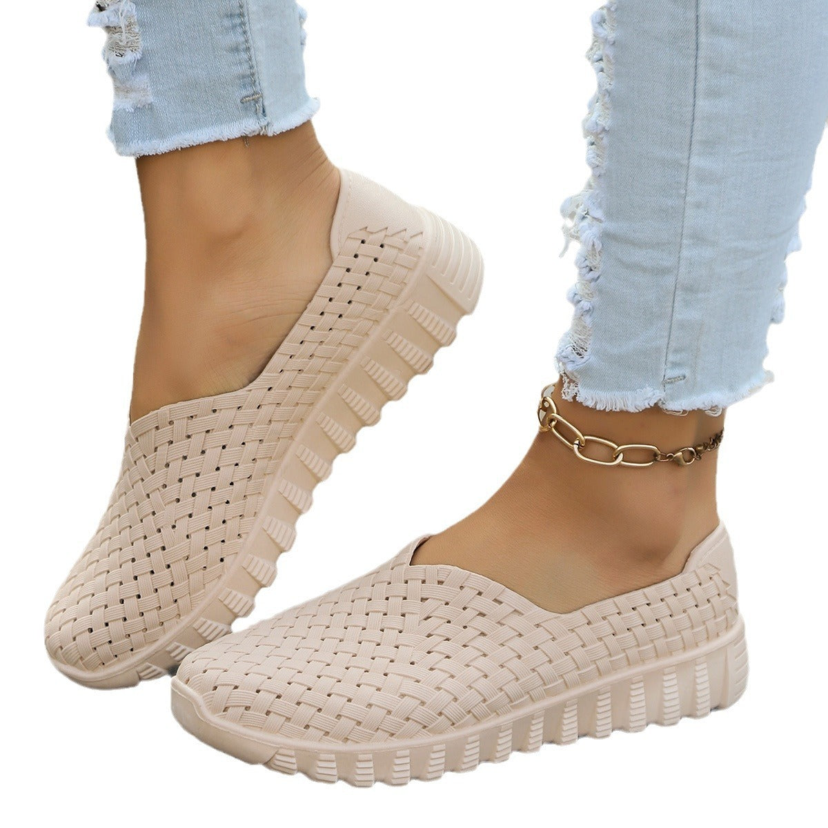 Women's Low-Cut Casual Pumps: Breathable Mesh Surface One-Pedal White Shoes