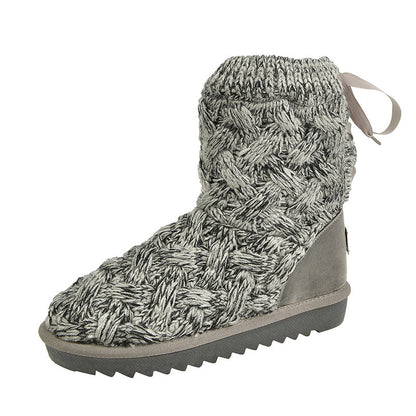 Women's Wool-Lined Snow Boots with Strap and Round Toe